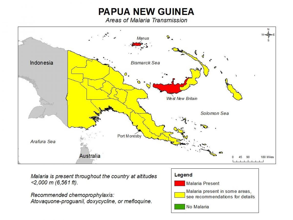 карта Папуа-Нової Гвінеї малярію