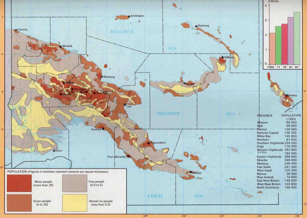 карта Папуа Нова Гвінея населення