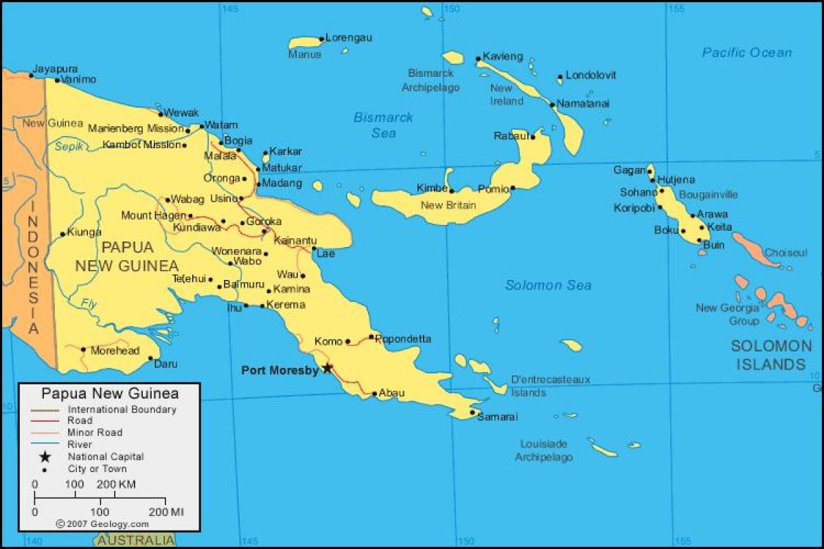 карта Папуа-Новій Гвінеї та сусідніх країнах